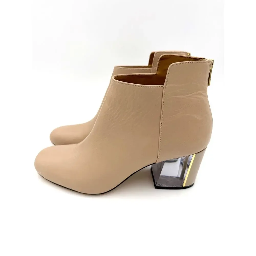 Calvin Klein Lorah Ankle Boots Cream Leather Size 8 Clear Block Heel